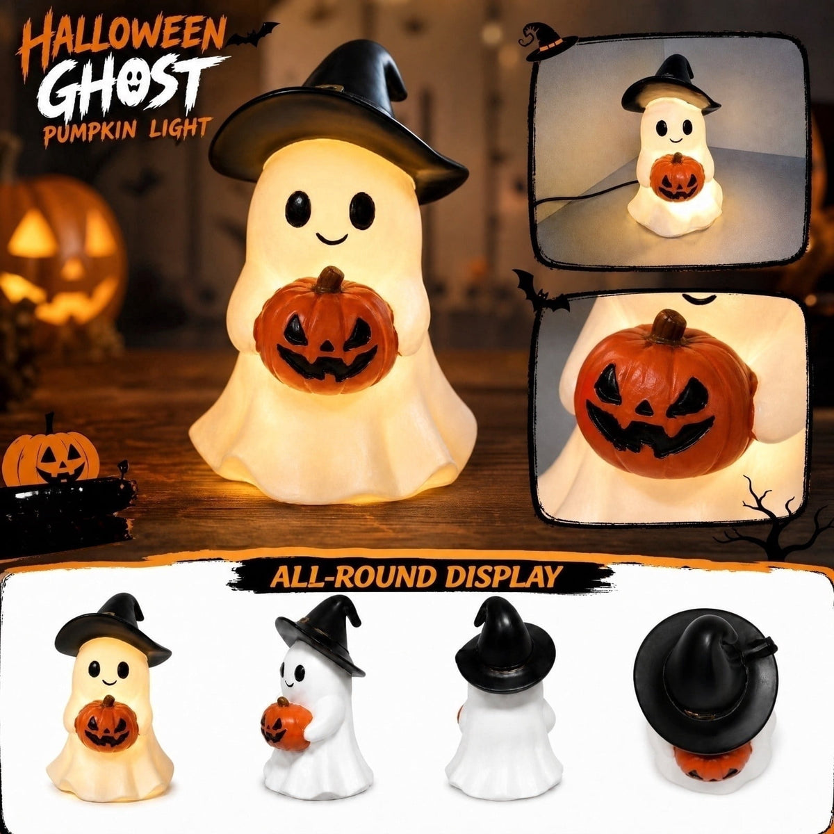 Halloween Decorations, Ghost Resin Crafts Ornaments, Alloween Decoration for Porch Yard Patio Indoor Decor Fall Autumn Home Shelf Mantel Ornament