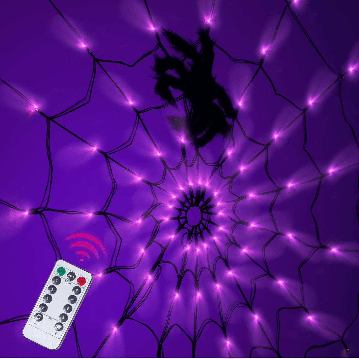 16.4Ft Large Spider Webs Halloween Decorations Lights, Outdoor Battery Operated Purple Halloween String Lights with 8 Modes Remote Control 125 LEDs Spiderweb,60" Large Spider,Waterproof (Purple)
