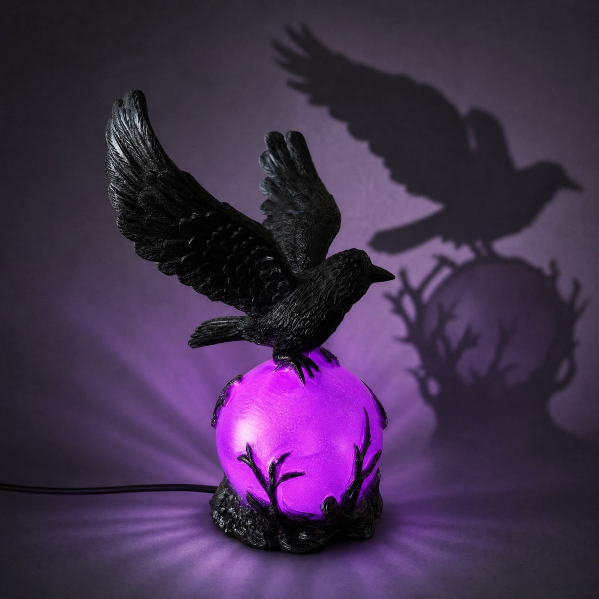 Gothic Mysterious Crow LED Light Luminous Sculpture, Resin Gothic Home Decor Accent, Raven Lamp for Halloween Gift, Bedroom Bedside, Living Room