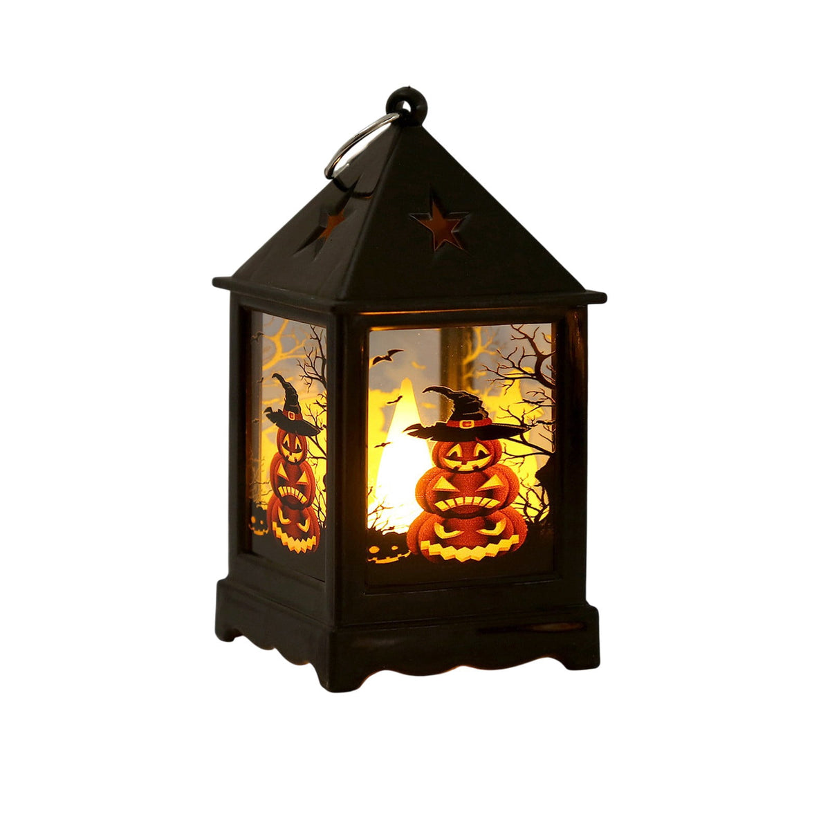 Halloween LED Lanterns with Spooky Skeleton, Owl, Bat, Castle & Flame Designs – Battery Operated Hanging Lights for Indoor/Outdoor Halloween Party Decor (C)