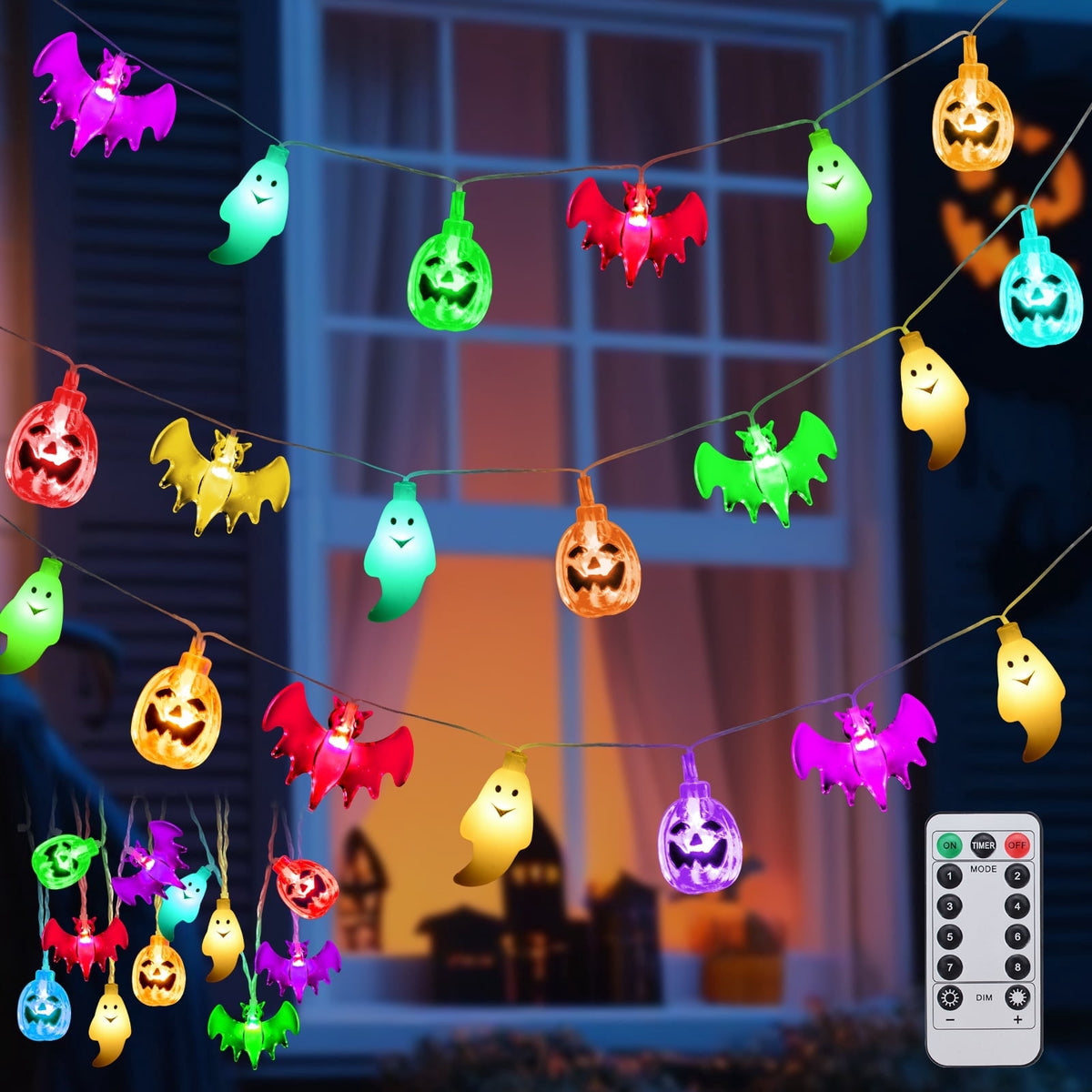 Qoosea Halloween Pumpkin String Lights, 20 LED 10.5ft 8 Modes Waterproof Orange Halloween Decorations Outdoor Indoor Bedroom Camper Party Decor