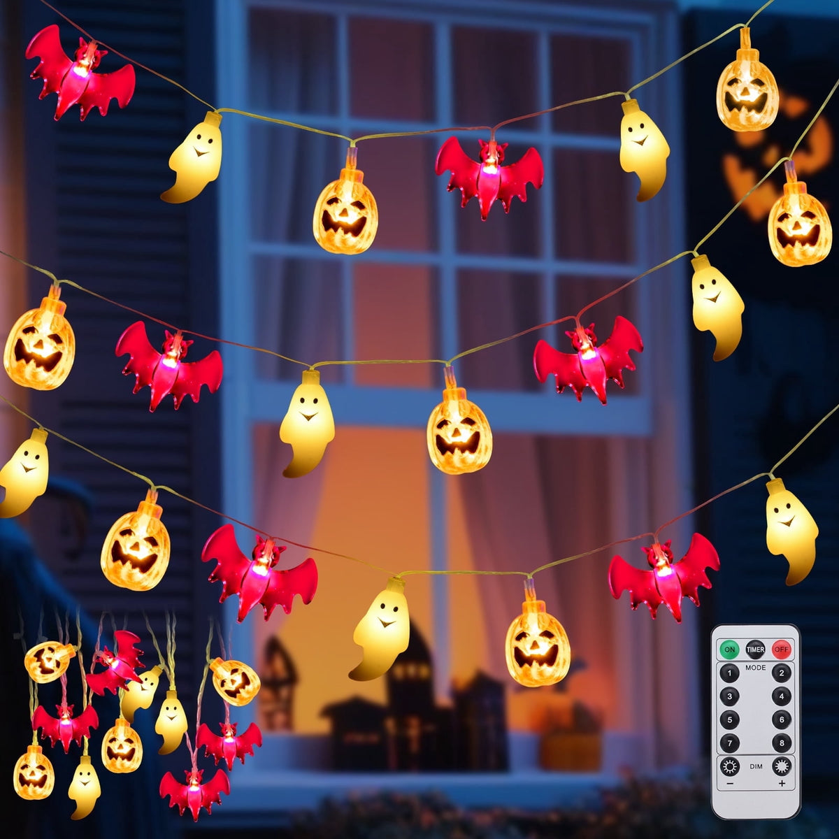 Qoosea Halloween Pumpkin String Lights, 20 LED 10.5ft 8 Modes Waterproof Orange Halloween Decorations Outdoor Indoor Bedroom Camper Party Decor