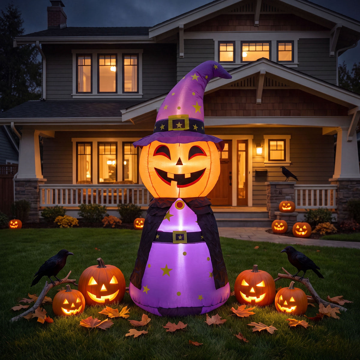 MAGOTAN 5 FT Halloween Inflatables Cape Pumpkin Outdoor Decorations Cape Pumpkin Halloween Inflatable Blow Up Halloween Cape Pumpkin Decoration Build-in LED Lights