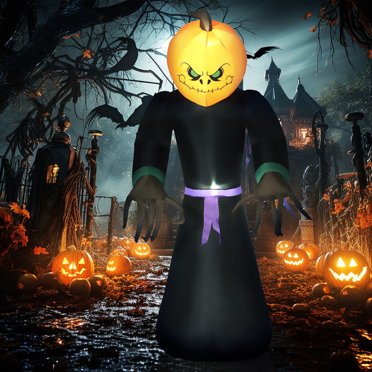 HOMCOM Inflatable Ghost with Pumpkin, Halloween Outdoor LED Lighted Yard Decoration, Waterproof