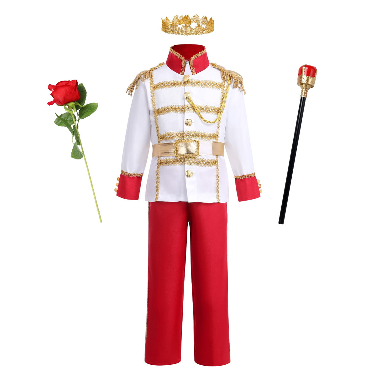 IBTOM CASTLE Boys Prince Charming Costume Halloween Cosplay Dress up Birthday Party Medieval Royal Prince Outfits for Toddler Child 3-4 Years Red 4pcs