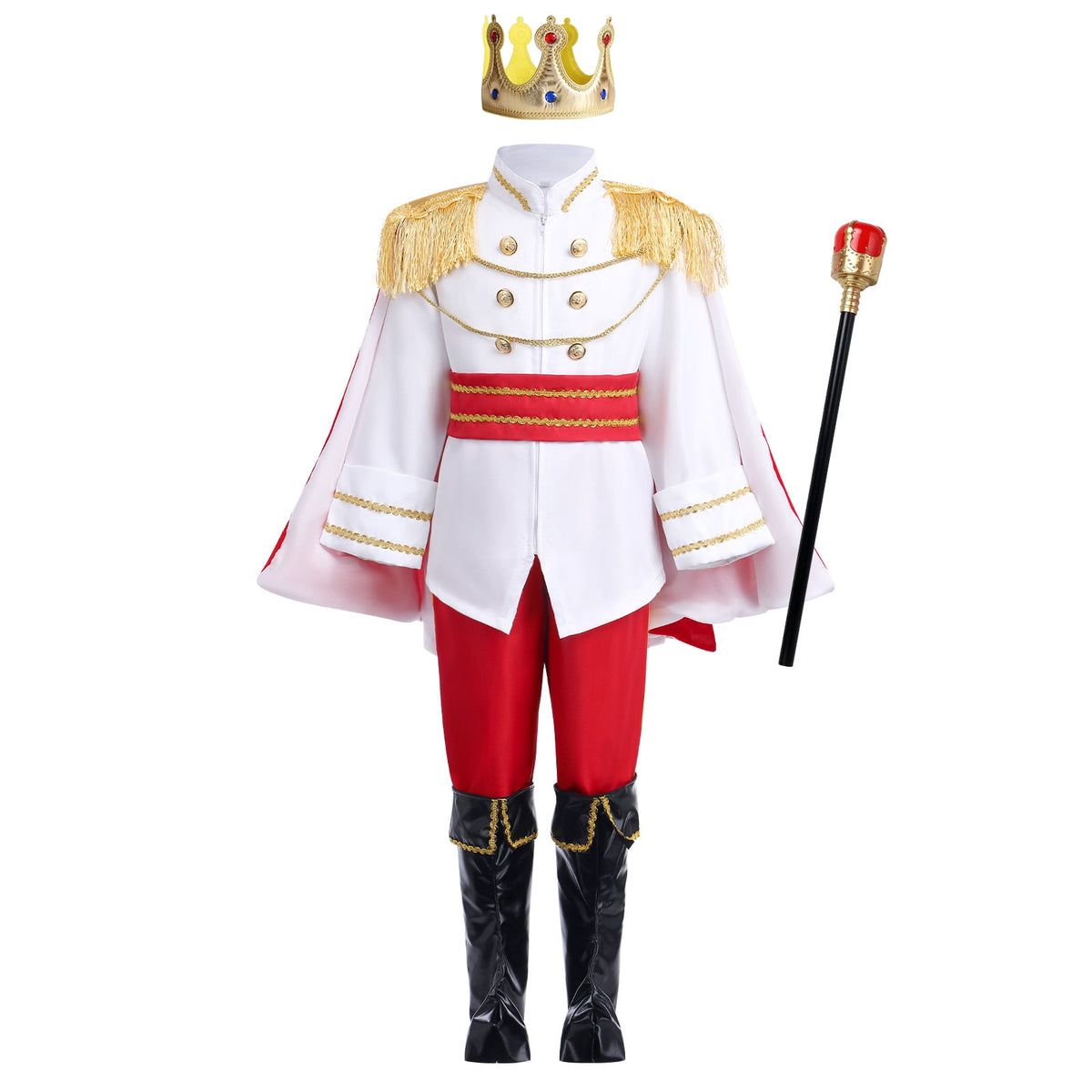 IBTOM CASTLE Boys Prince Charming Costume Halloween Cosplay Dress up Birthday Party Medieval Royal Prince Outfits for Toddler Child 3-4 Years Red 4pcs