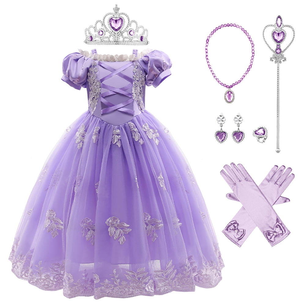 IBTOM CASTLE Little Girls Princess Halloween Cosplay Outfits for Kids Party Fancy Dress up Long Evening Gown 4-5 Years Cinderella Blue