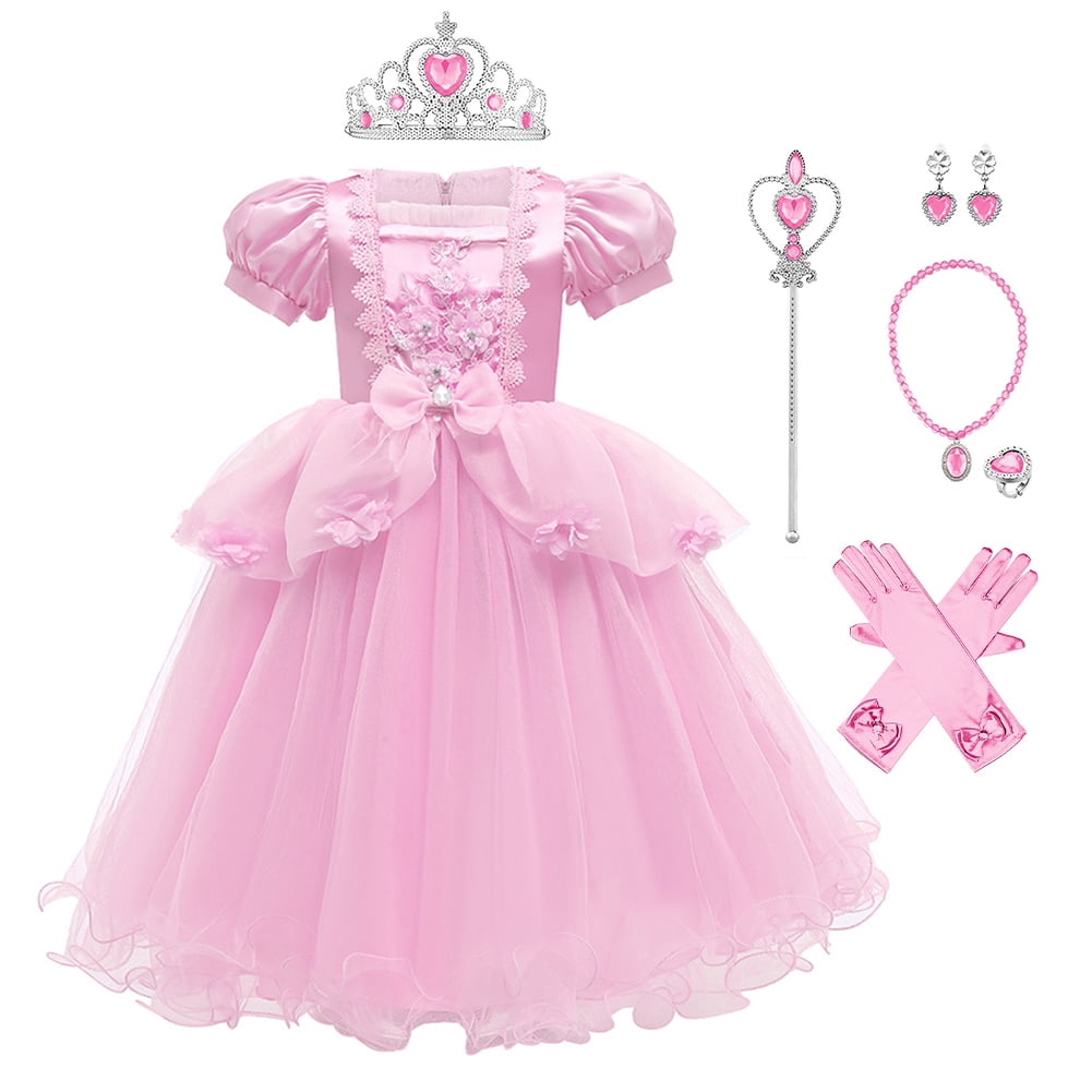 IBTOM CASTLE Little Girls Princess Halloween Cosplay Outfits for Kids Party Fancy Dress up Long Evening Gown 4-5 Years Cinderella Blue