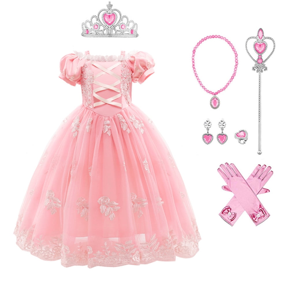 IBTOM CASTLE Little Girls Princess Halloween Cosplay Outfits for Kids Party Fancy Dress up Long Evening Gown 4-5 Years Cinderella Blue