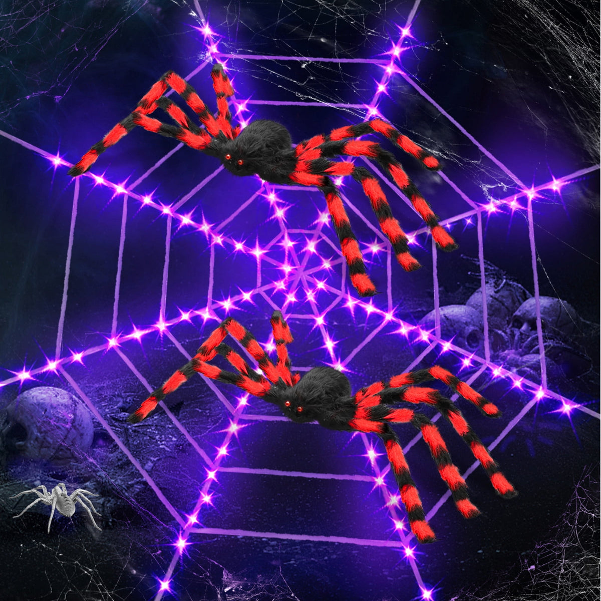 Innens 11.8ft Halloween 144 LED Purple Spider Web Lights with 35" Giant Spider Light up Cobweb Halloween Decorations for Indoor Ourdoor Garden Yard Home Patio (Black, 1Pc)