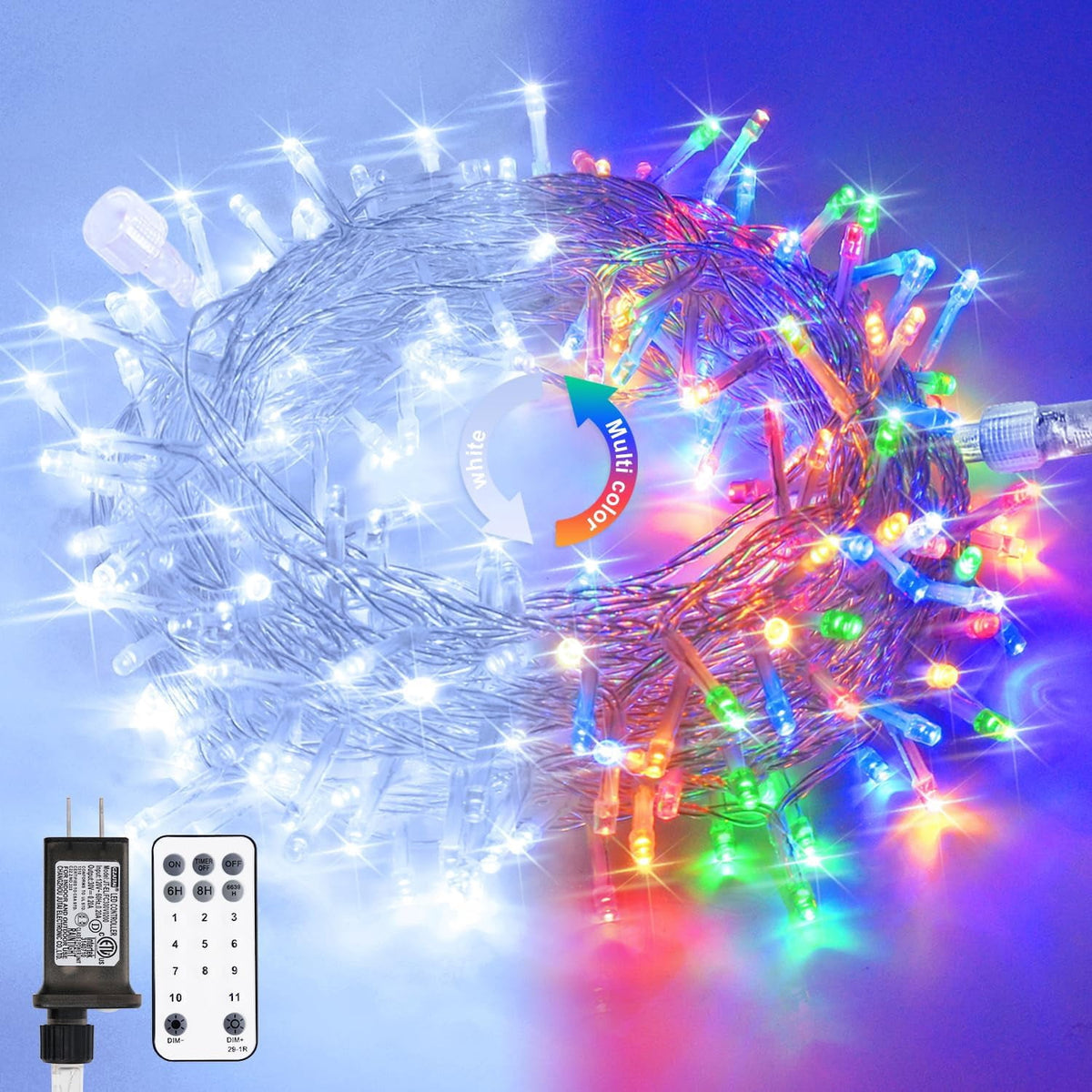 JMEXSUSS 33ft 100 LED White Christmas Lights, 8 Modes Connectable Clear Wire Twinkle Fairy String Lights Indoor, Plug-in Christmas String Lights Outdoor Waterproof for Christmas Wedding Party Tree