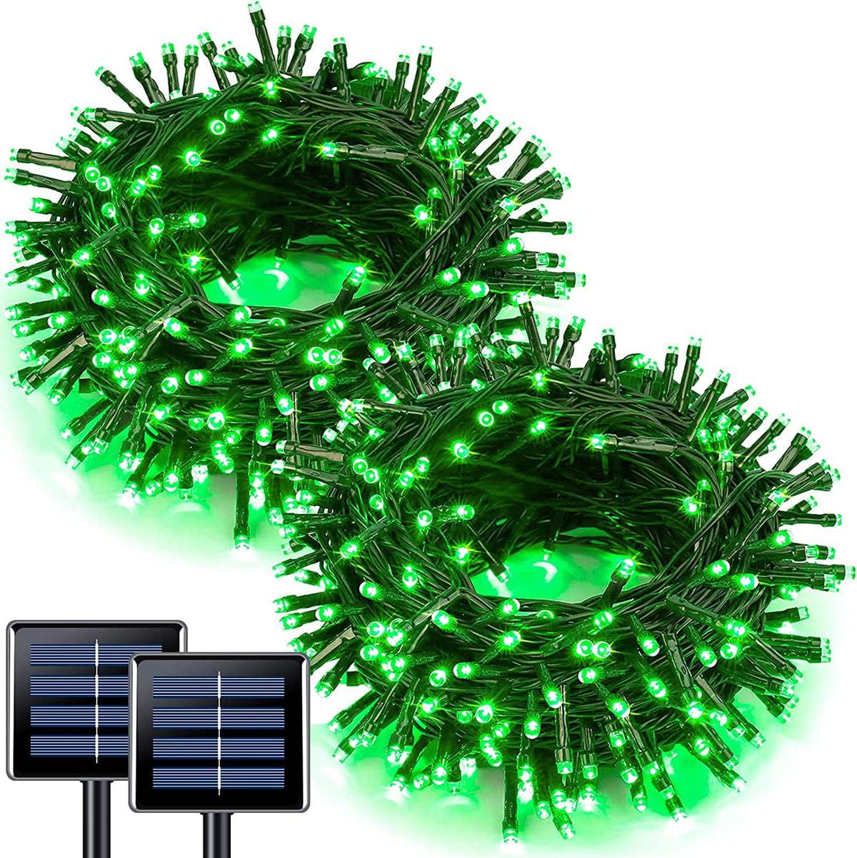 JMEXSUSS 2 Pack Solar String Lights Outdoor, 100 LED 42.7ft White Solar Lights Outdoor Waterproof, 8 Modes Green Wire Solar Christmas Lights for Garden, Wedding, Party, Christmas Tree Decoration
