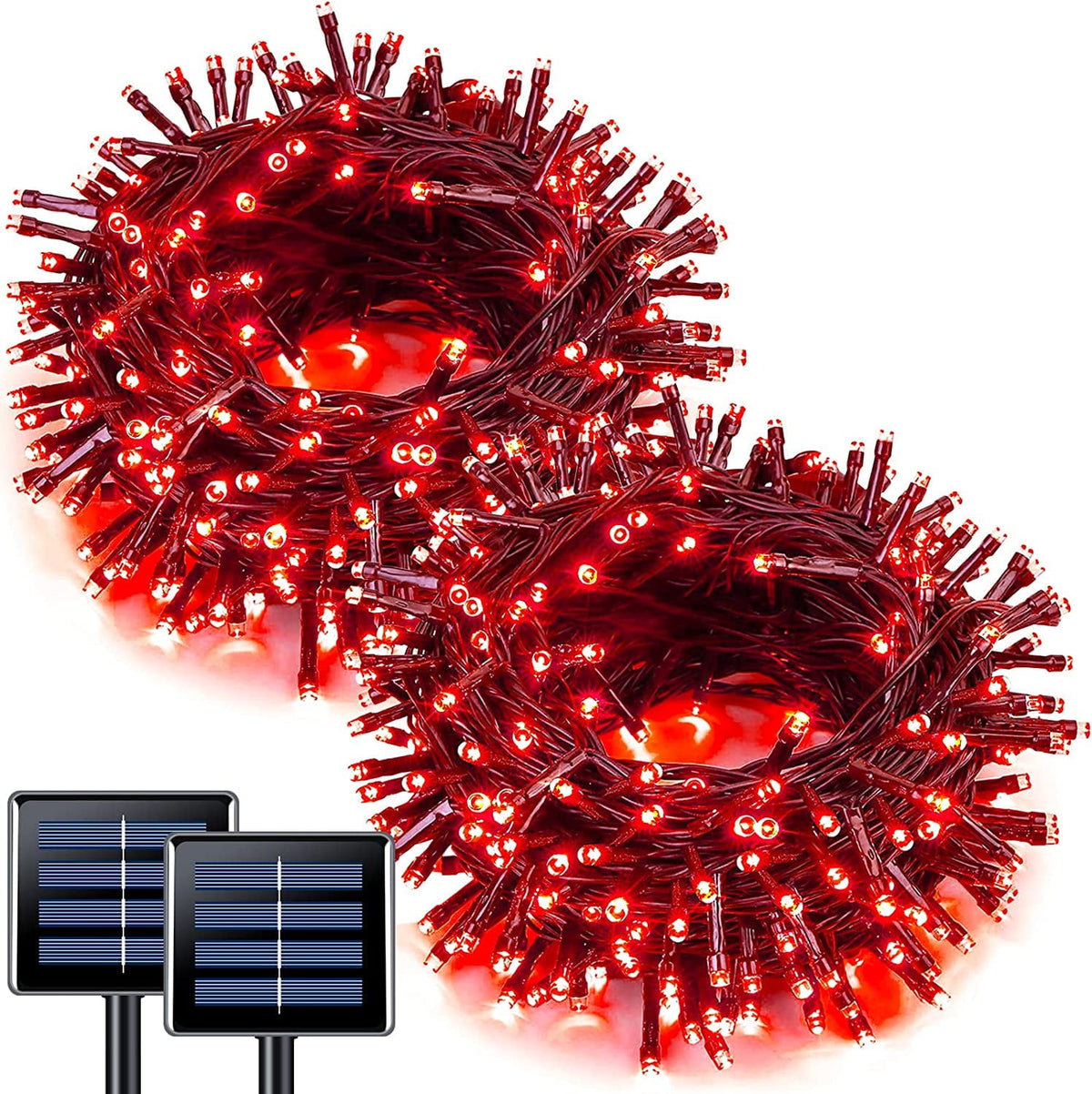 JMEXSUSS 2 Pack Solar String Lights Outdoor, 100 LED 42.7ft White Solar Lights Outdoor Waterproof, 8 Modes Green Wire Solar Christmas Lights for Garden, Wedding, Party, Christmas Tree Decoration
