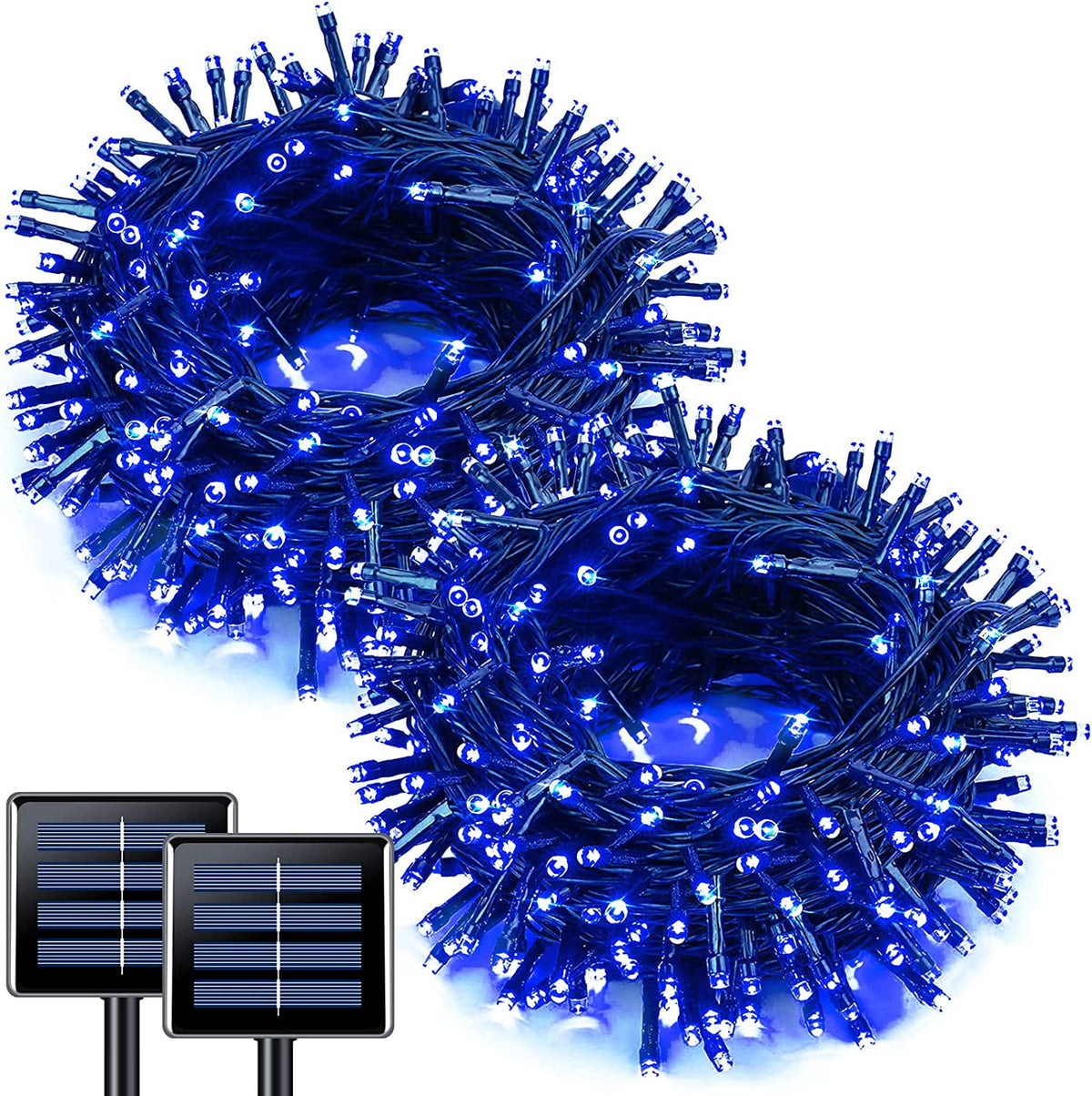 JMEXSUSS 2 Pack Solar String Lights Outdoor, 100 LED 42.7ft White Solar Lights Outdoor Waterproof, 8 Modes Green Wire Solar Christmas Lights for Garden, Wedding, Party, Christmas Tree Decoration