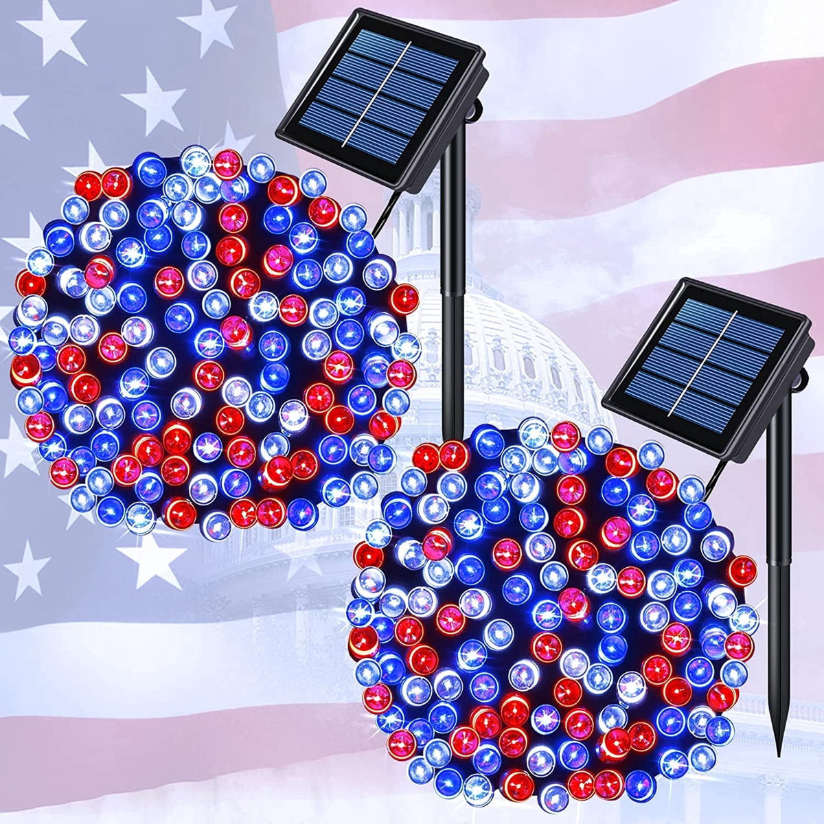 JMEXSUSS 2 Pack Solar String Lights Outdoor, 100 LED 42.7ft White Solar Lights Outdoor Waterproof, 8 Modes Green Wire Solar Christmas Lights for Garden, Wedding, Party, Christmas Tree Decoration