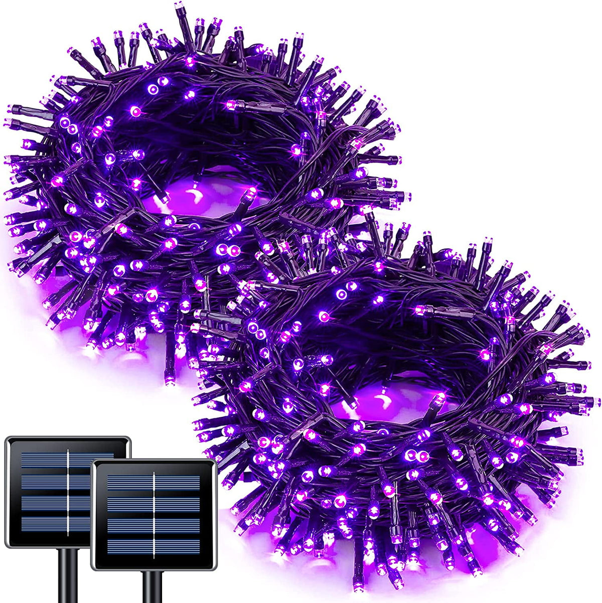 JMEXSUSS 2 Pack Solar String Lights Outdoor, 100 LED 42.7ft White Solar Lights Outdoor Waterproof, 8 Modes Green Wire Solar Christmas Lights for Garden, Wedding, Party, Christmas Tree Decoration