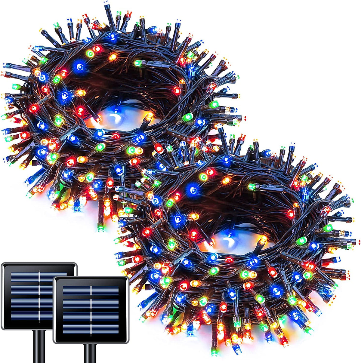 JMEXSUSS 2 Pack Solar String Lights Outdoor, 100 LED 42.7ft White Solar Lights Outdoor Waterproof, 8 Modes Green Wire Solar Christmas Lights for Garden, Wedding, Party, Christmas Tree Decoration