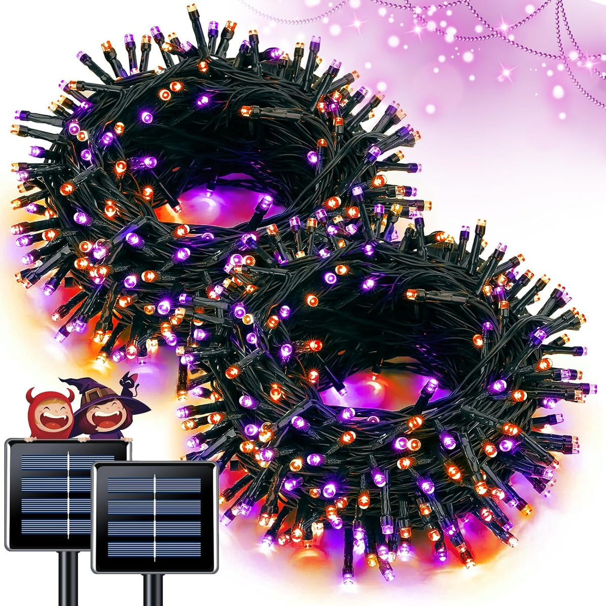 JMEXSUSS 2 Pack Solar String Lights Outdoor, 100 LED 42.7ft White Solar Lights Outdoor Waterproof, 8 Modes Green Wire Solar Christmas Lights for Garden, Wedding, Party, Christmas Tree Decoration