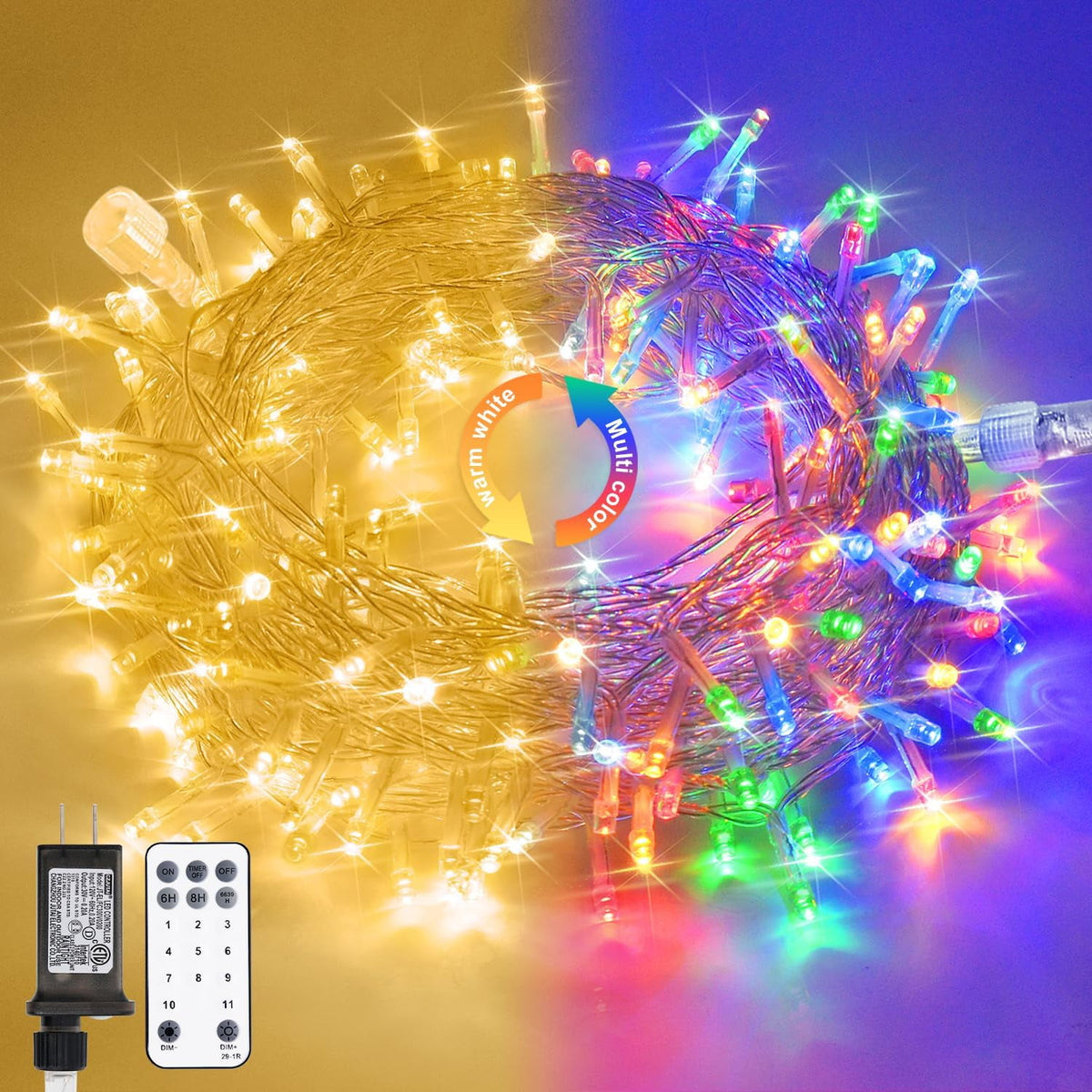 JMEXSUSS 33ft 100 LED White Christmas Lights, 8 Modes Connectable Clear Wire Twinkle Fairy String Lights Indoor, Plug-in Christmas String Lights Outdoor Waterproof for Christmas Wedding Party Tree