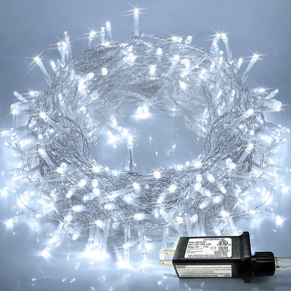 JMEXSUSS 33ft 100 LED White Christmas Lights, 8 Modes Connectable Clear Wire Twinkle Fairy String Lights Indoor, Plug-in Christmas String Lights Outdoor Waterproof for Christmas Wedding Party Tree