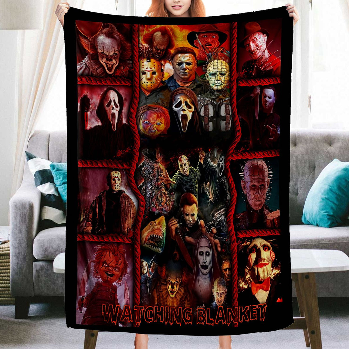 Jbralid This is My Horror Movie Watching Blanket, Horror Movie Blanket, Halloween Blanket, Scary Movie Blanket, Horror Blanket Gifts for Halloween 40x50 in