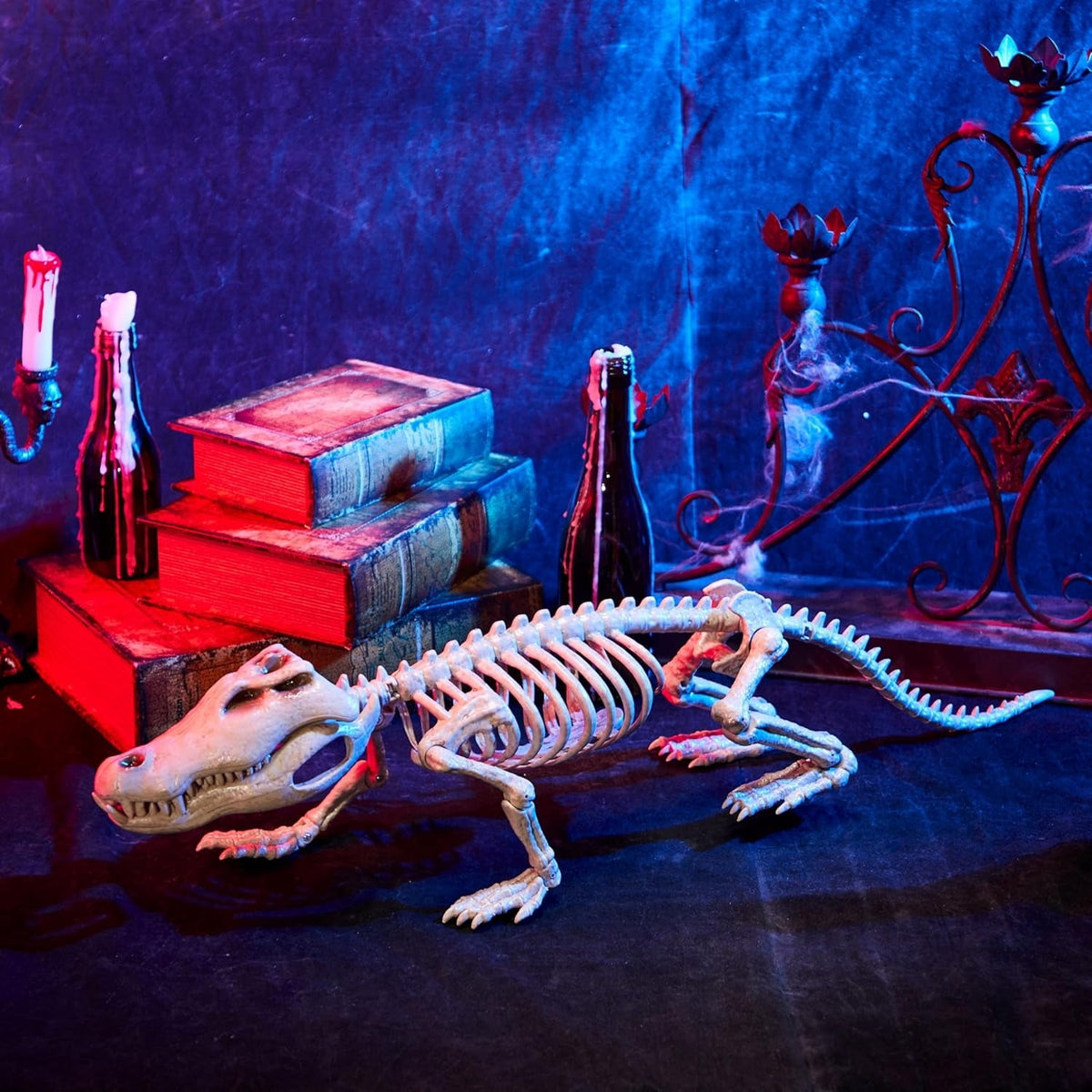 Joyfy Halloween Skeleton Fish Skeleton Halloween Decor,Plastic Skeleton with LED Eye for Halloween Decoration Outdoor Haunted House Party