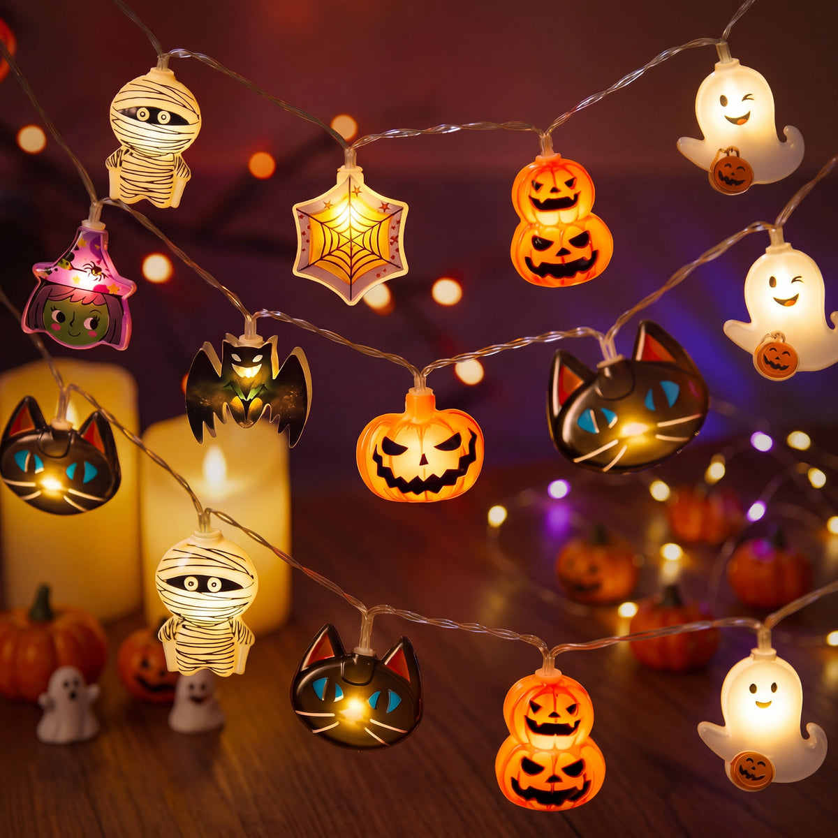Joyfy 19.7ft Halloween Lights,30 LED Waterproof 3D Pumpkin Ghost Battery Operated String Lights with Timer 8 Lighting Modes Fairy Light for Window Indoor Outdoor Decor Halloween Party Decorations