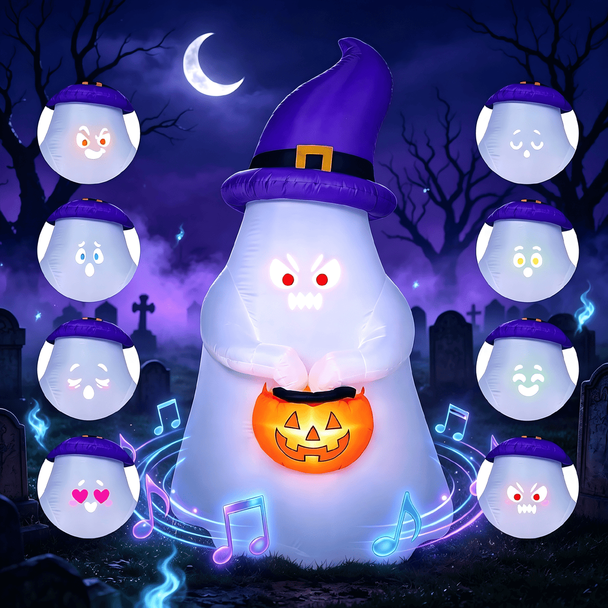 Joyfy 6 ft Halloween Inflatable Witch & Cauldron,Blow Up Decor with Rotating Green Ghost Projection Built-in LEDs,Outdoor Decoration for Party,Yard,Garden