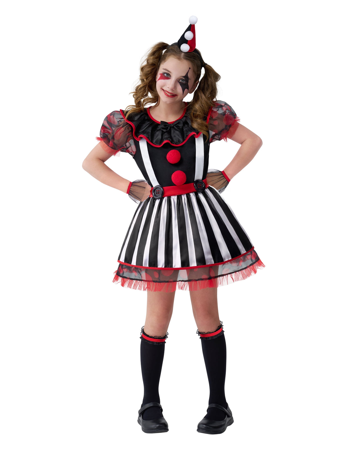 Joyfy Girls Clown Costume, Halloween Evil Clown Costume, Black and Red Jester Dress for Girls Halloween Party Dress Up Cosplay