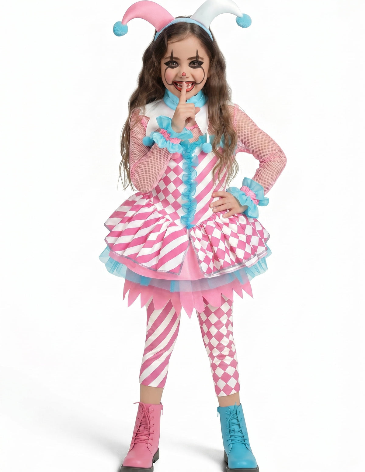 Joyfy Girls Clown Costume, Halloween Evil Clown Costume, Black and Red Jester Dress for Girls Halloween Party Dress Up Cosplay