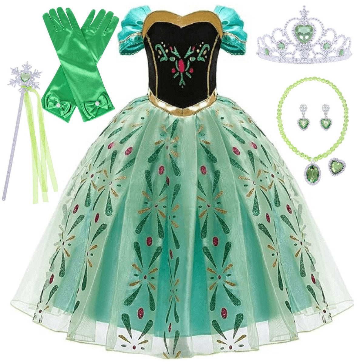 Jurebecia Princess Dress Snow Queen Costume for Girls Birthday Party Halloween Christmas Cosplay Outfit Toddler Kids 120 cm 5-6 Years