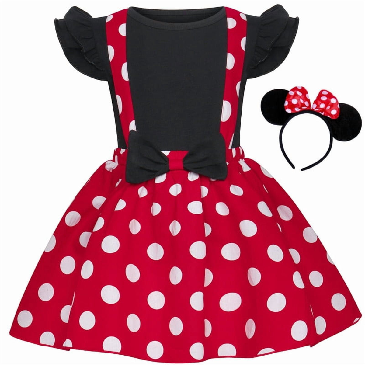 Jurebecia Girls Red Polka Dot Tutu Dress with Bow Headband, Baby Toddler Party Costume for Birthday & Cosplay (110 cm)