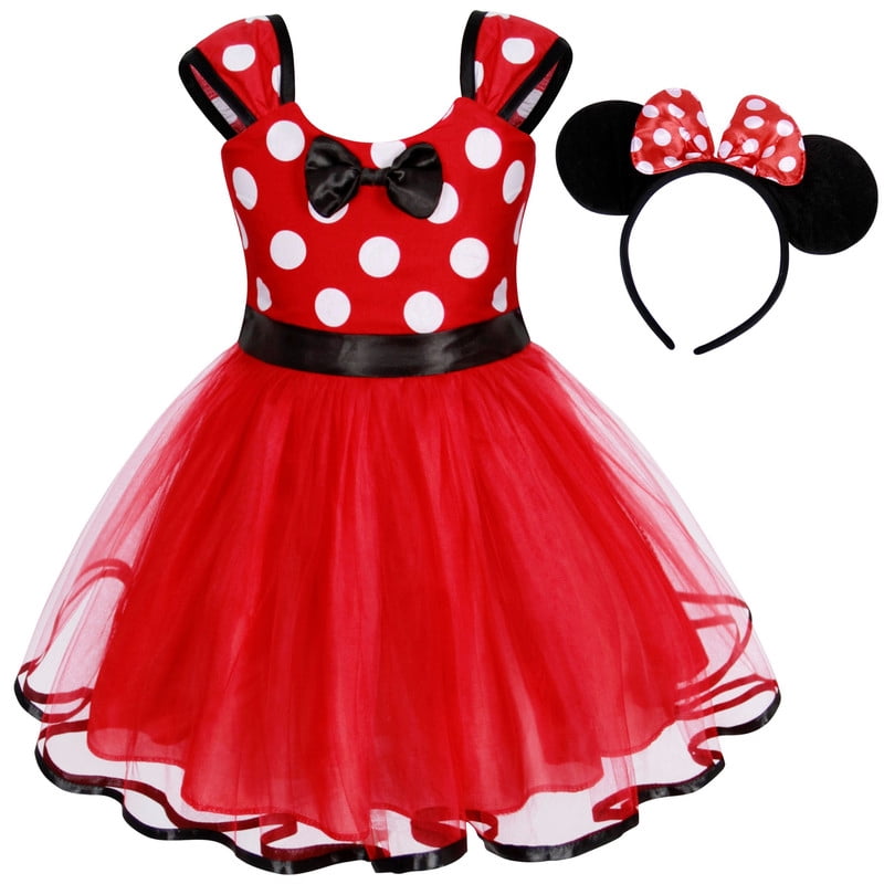 Jurebecia Girls Red Polka Dot Tutu Dress with Bow Headband, Baby Toddler Party Costume for Birthday & Cosplay (110 cm)