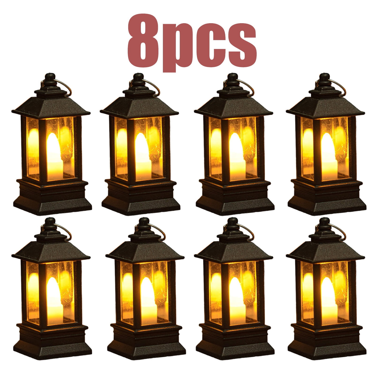 KOYPTL 8 Pcs Black Lanterns Decorative Indoor Mini Battery Operated Lanterns with Flameless Candle,Christmas Table Decorations Hanging Ornament for Wedding Table Centerpieces Home Xmas Decor Outdoor