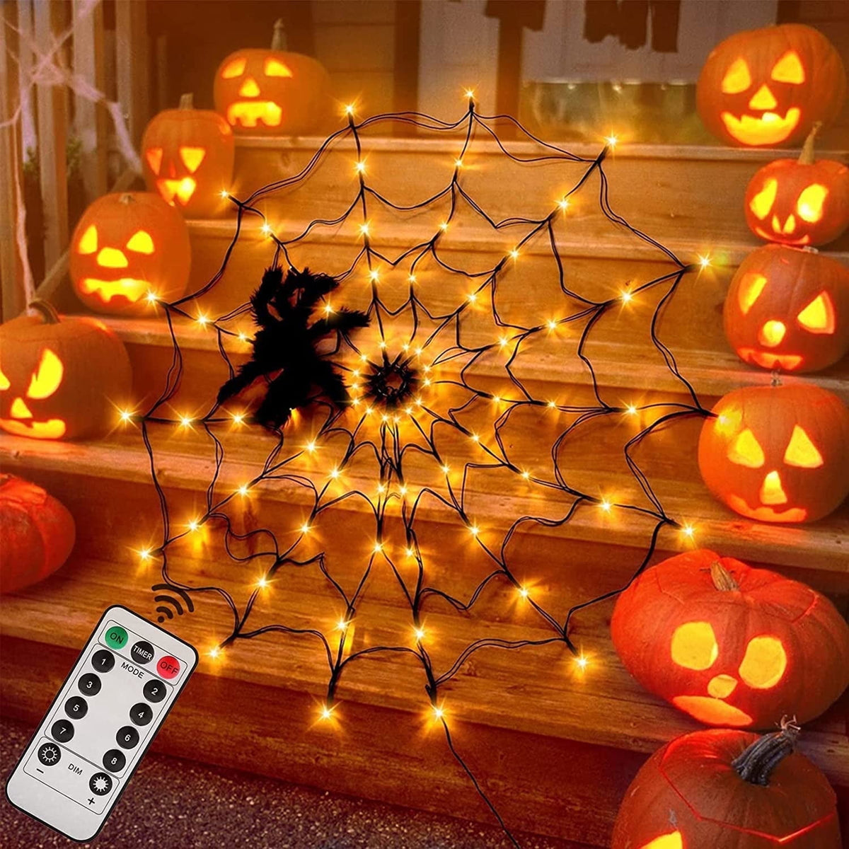 PMMIPNW Halloween Light Spider Web Lights 70 LED, Halloween String Lights Battery Operated with 8 Modes, Retro Haunted for Bedroom, Bar, Haunted House, Wall Halloween Decoration, Purple