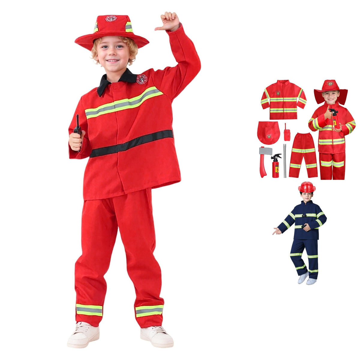 LIIPEE Boys Fireman Costumes Kids Fancy Dress Up With Accessories Clothes 7 Piece Party Outfits,18-24 Months
