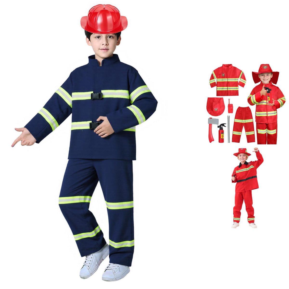LIIPEE Boys Fireman Costumes Kids Fancy Dress Up With Accessories Clothes 7 Piece Party Outfits,18-24 Months