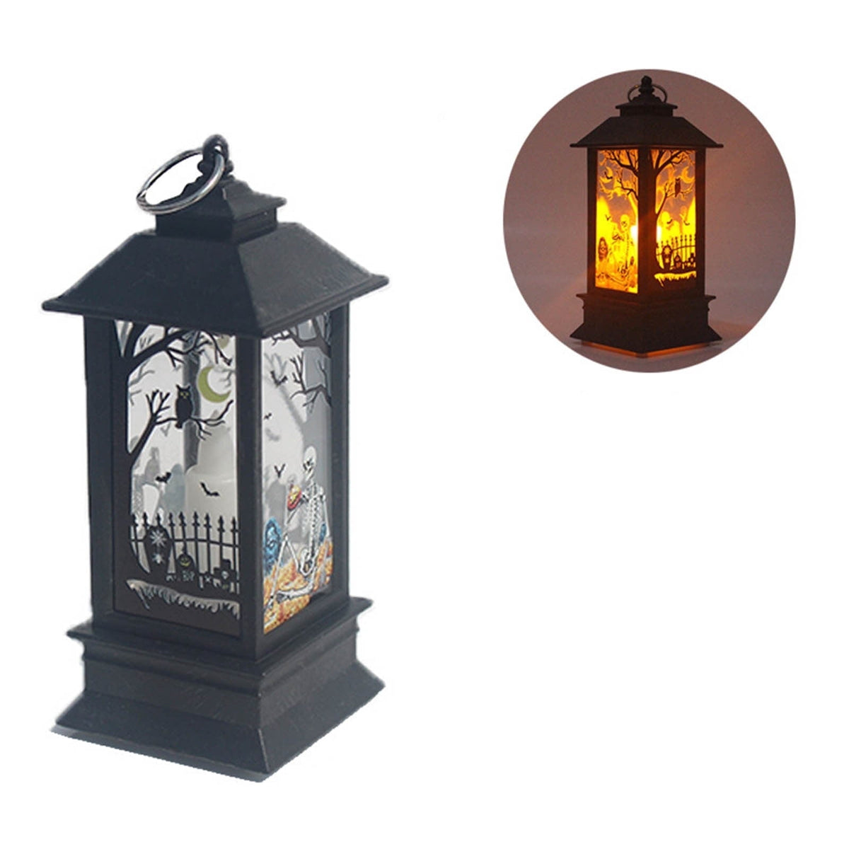 Lhrmh Halloween Decor - LED LED Hanging Lamp Candle Lantern with Skeleton and Pumpkin Designs for Portable Spooky Lighting