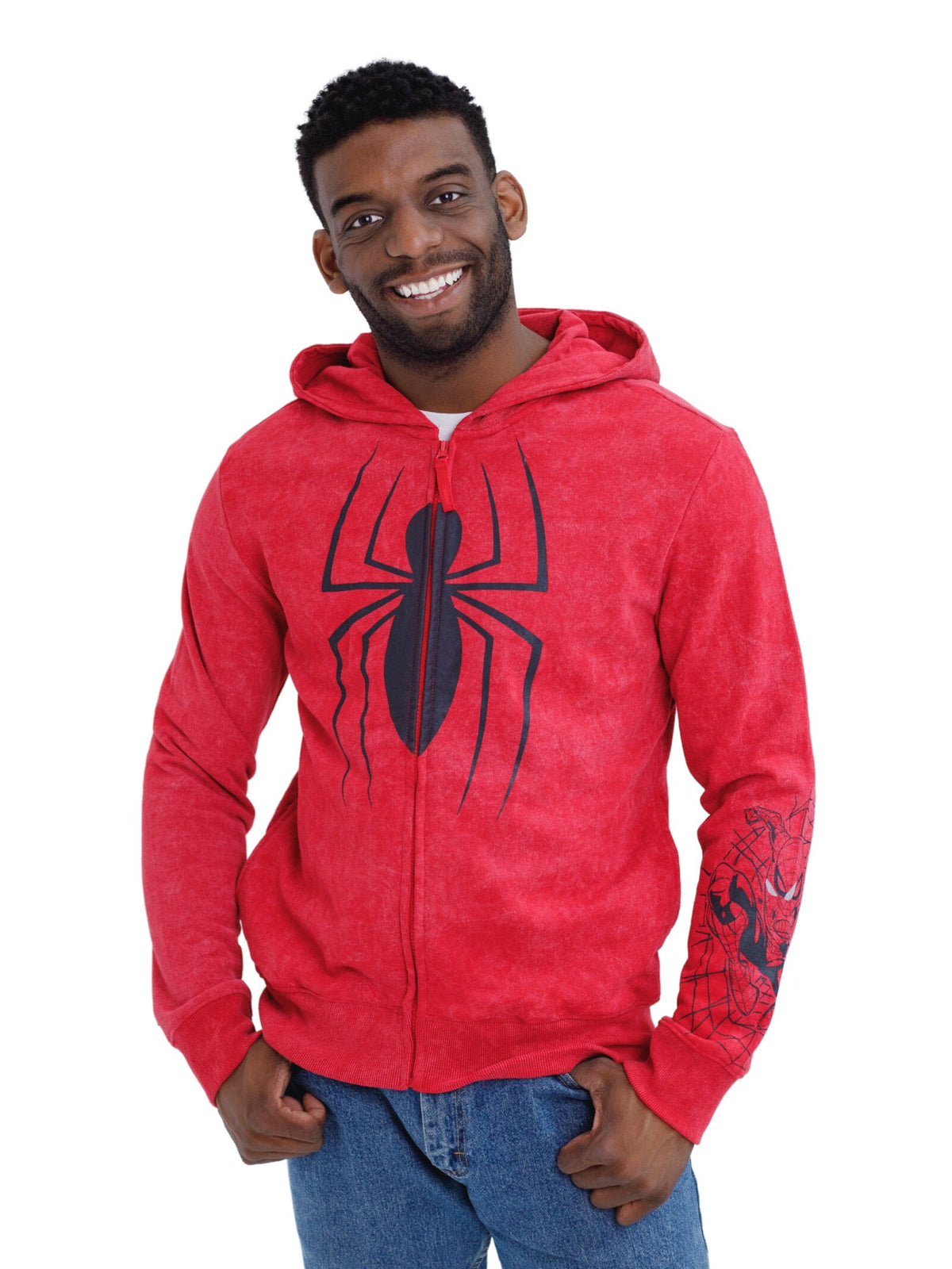 Marvel Spider-Man Adult Men or Women Cosplay Fleece Zip-Up Hoodie Miles Morales Charcoal