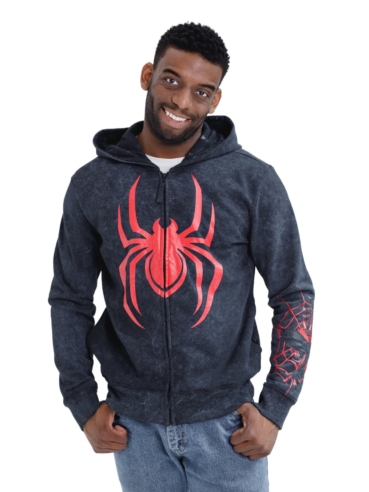 Marvel Spider-Man Little Boys' Cosplay Fleece Zip-Up Hoodie Miles Morales Black