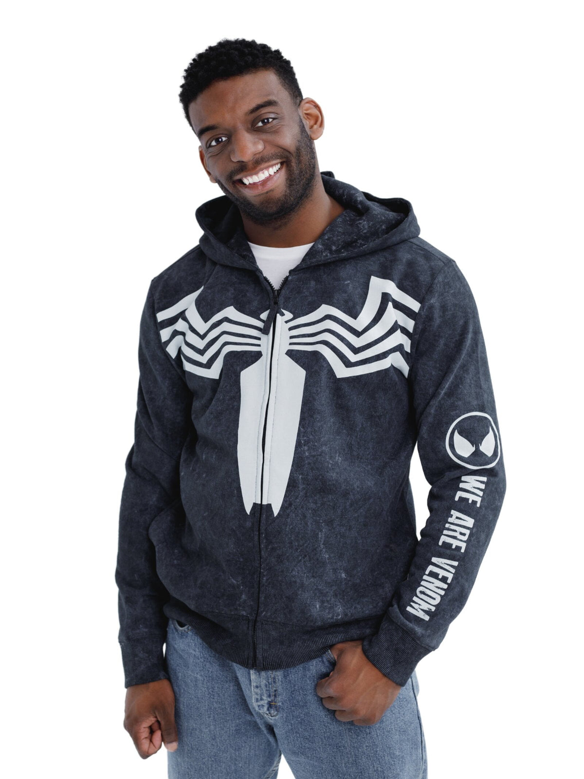 Marvel Spider-Man Adult Men or Women Cosplay Fleece Zip-Up Hoodie Miles Morales Charcoal