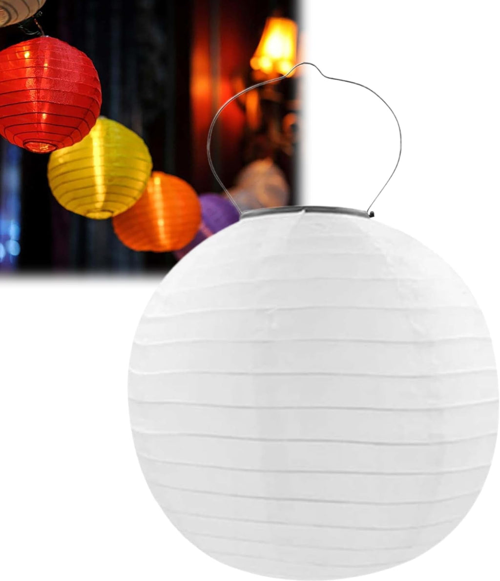 POPUQS White Solar Powered Outdoor Hanging Lanterns, Chinese Traditional 12 Inch