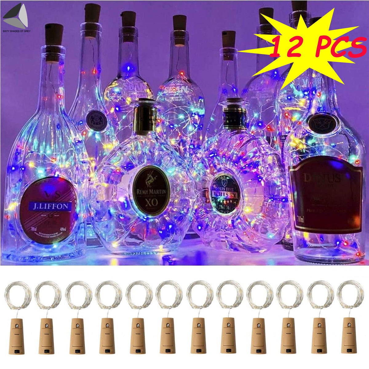 PULLIMORE Wine Bottle Lights with Cork Colorful, 15 LEDs Fairy Lights Battery Operated String Lights for Xmas Party Decor(Warm White, 2.46ft)