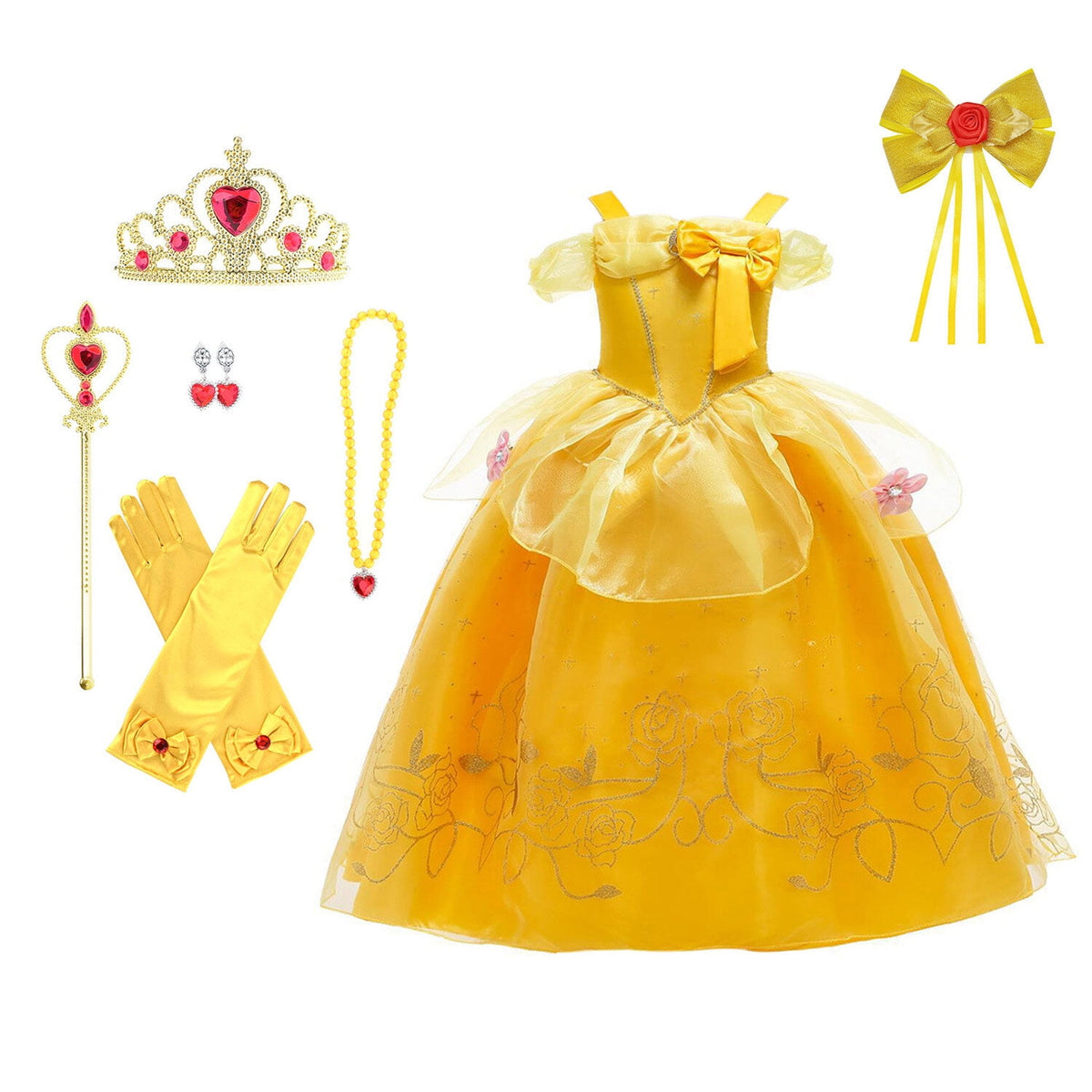 CHOYURME CHONYURM Girls Yellow Princess Costume Off Shoulder Dress with Accessories