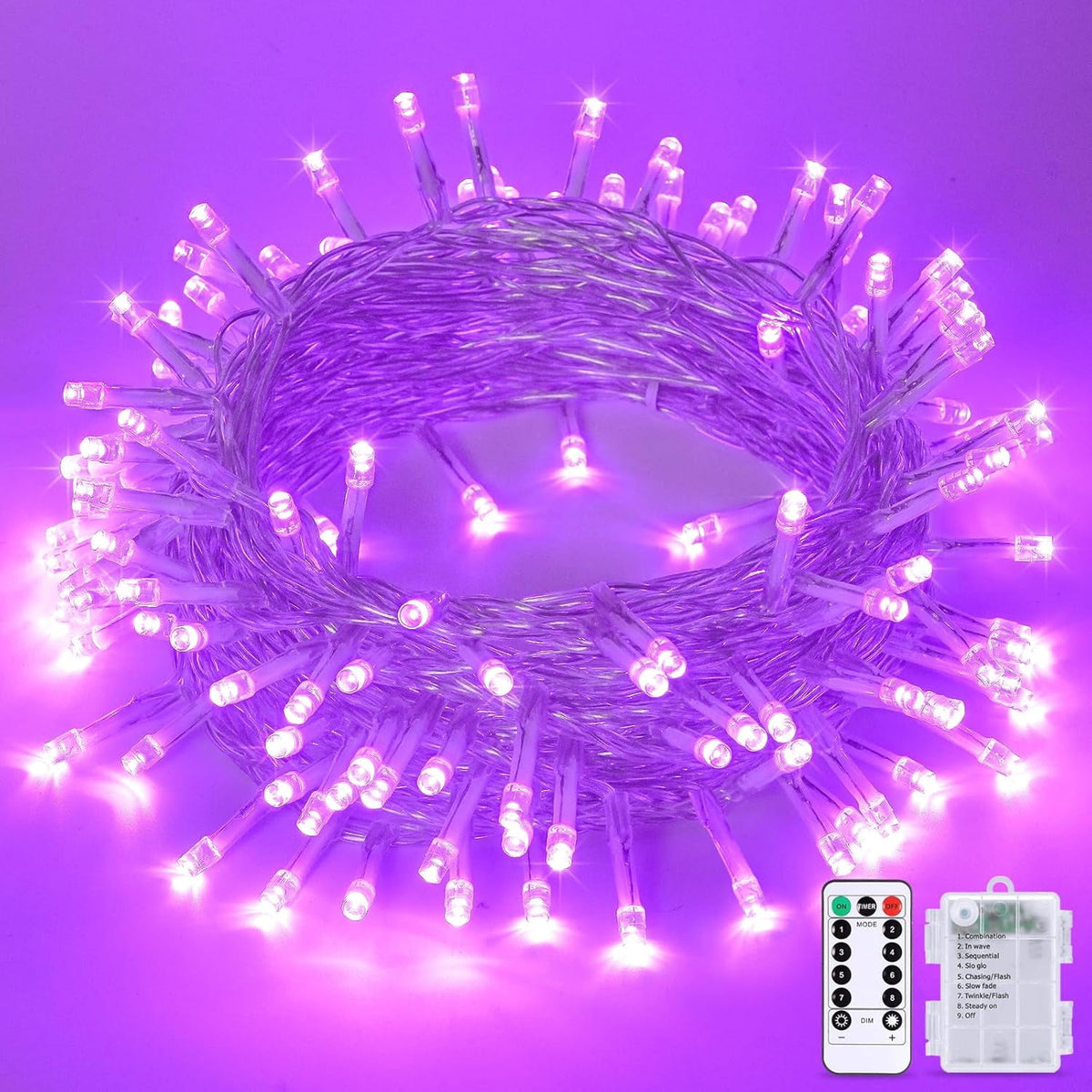 33ft 100 LED Pink Battery Lights for Bedroom, Pink Christmas String Lights with 8 Modes Remote Indoor Outdoor, Fairy Twinkle Lights for Room Party Tree Valentine