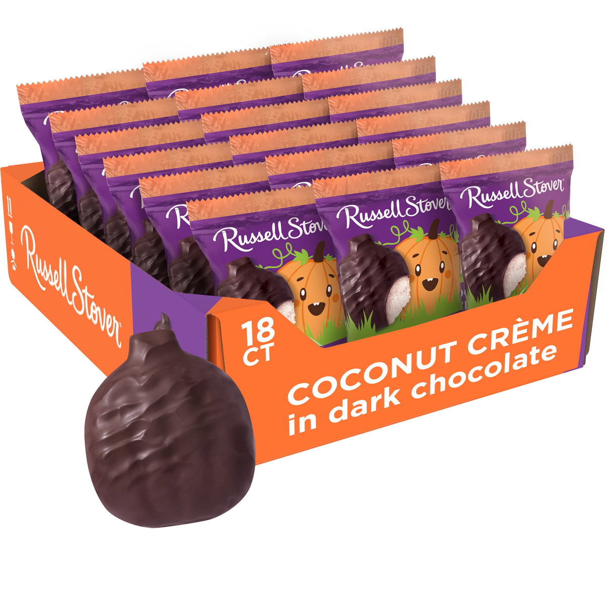 RUSSELL STOVER Halloween Dark Chocolate Raspberry Crème Pumpkin, 1.3 oz.