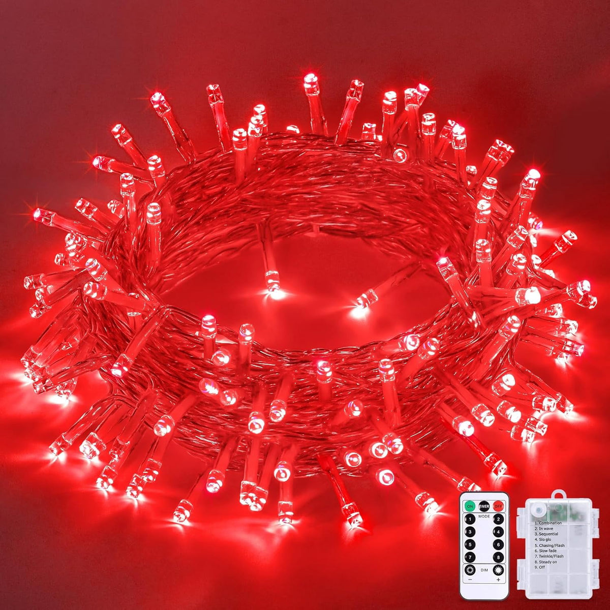 33ft 100 LED Pink Battery Lights for Bedroom, Pink Christmas String Lights with 8 Modes Remote Indoor Outdoor, Fairy Twinkle Lights for Room Party Tree Valentine
