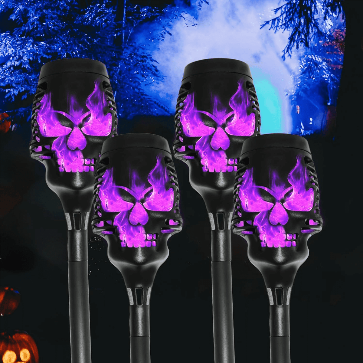 12PCS-Halloween Solar Lights Outdoor Pathway Lights, LED Waterproof Skull Stake Lights for Yard Garden Path Walkway Driveway Patio Lawn Halloween Décor (Purple)