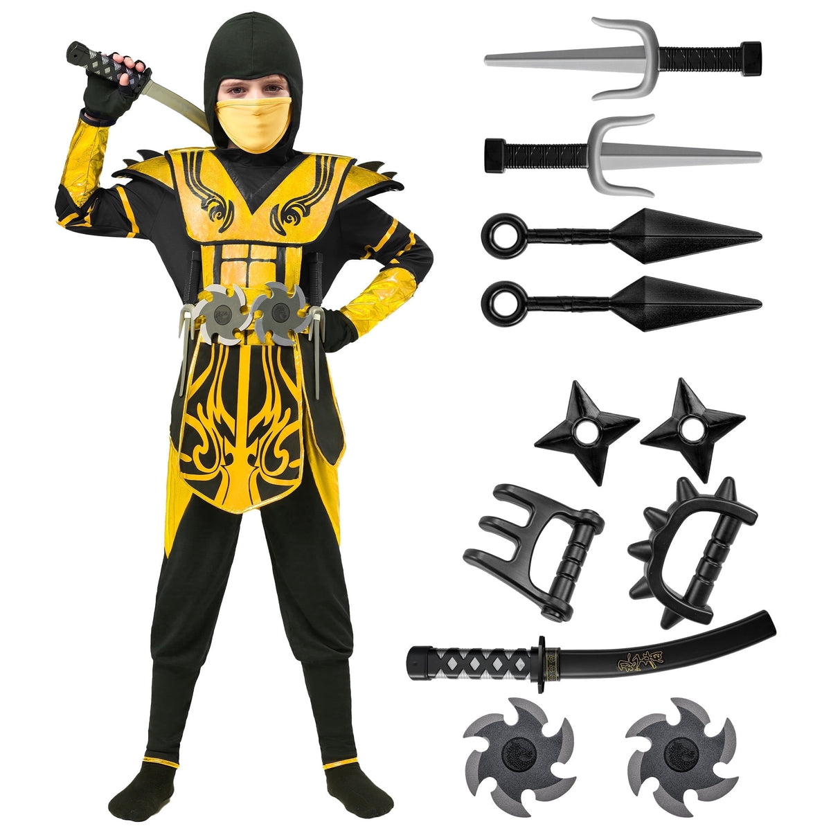 Joyfy Kids Golden Ninja Costume for Toddler Boys Halloween Dress Up Age Up to 12 Years