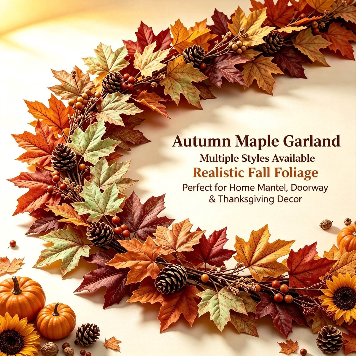 WKSCLPAI Halloween Maple Leaf Garland, Fall Vine Wreaths for Autumn Festivities Decor,Seasonal Garlands for Home,Halloween & Fall Decorations